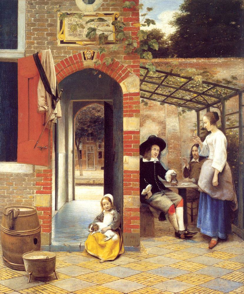 Pieter de Hooch Figures Drinking in a Courtyard